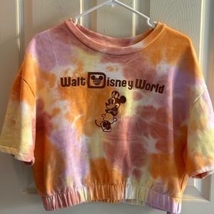 Disney World Minnie Mouse Crew Neck tie-dye cropped T-shirt